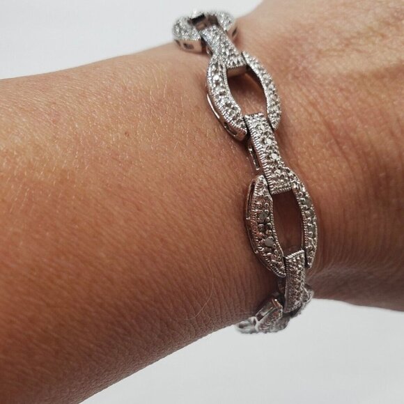 Women's Silvertoned Link Bracelet Rhinestones - Picture 1 of 3
